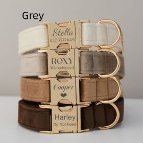 Multiple Colour Velvet Personalise Dog Collar Leash Set With Bow (Option: Grey-M)