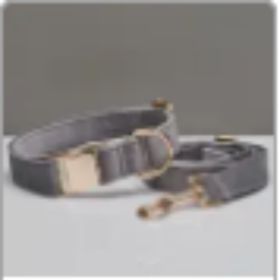 Multiple Colour Velvet Personalise Dog Collar Leash Set With Bow (Option: Grey set-M)